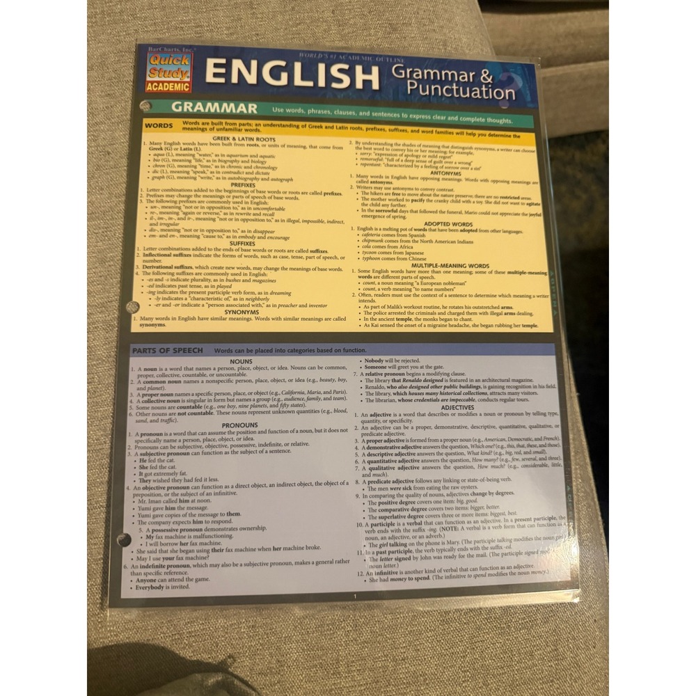 BarCharts QuickStudy Academic English Grammar & Punctuation Laminated Guide 2012